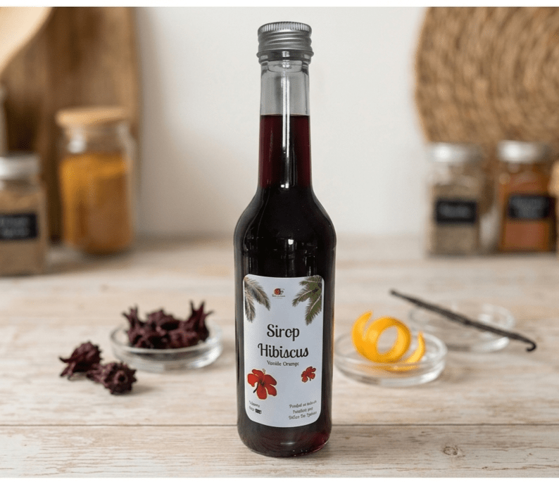 Sirop d’hibiscus vanille orange artisanal Délice de LauLau Sirop d’hibiscus vanille orange artisanal Délice de LauLau